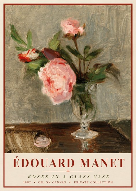 Édouard Manet Roses in a Glass Vase No6 - Juliste