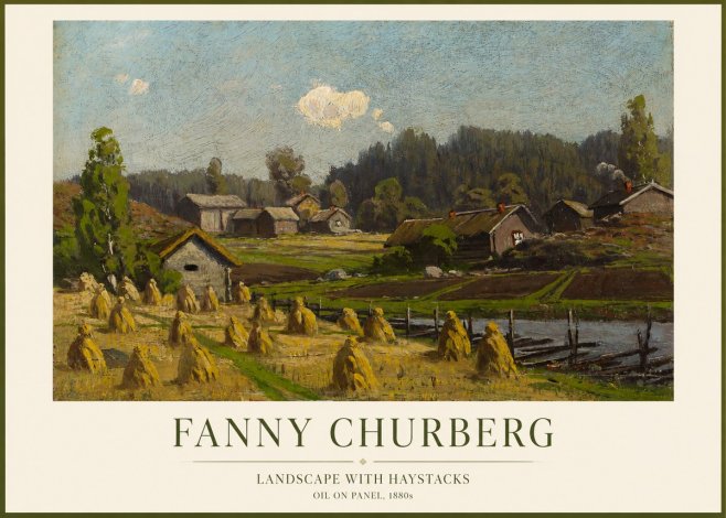Fanny Churberg Landscape with Haystacks No1 - Juliste