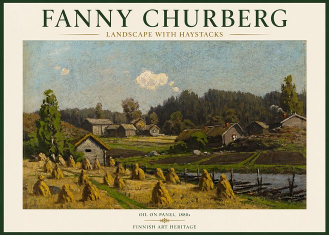 Fanny Churberg Landscape with Haystacks No3 - Juliste