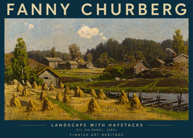 Fanny Churberg Landscape with Haystacks No5 - Juliste