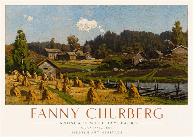 Fanny Churberg Landscape with Haystacks No6 - Juliste