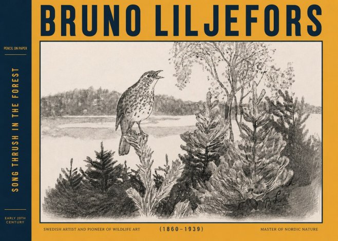 Bruno Liljefors Song Thrush in the Forest No3 - Juliste