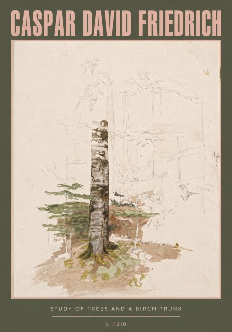 Caspar David Friedrich Study of Trees and a Birch Trunk No3 - Juliste