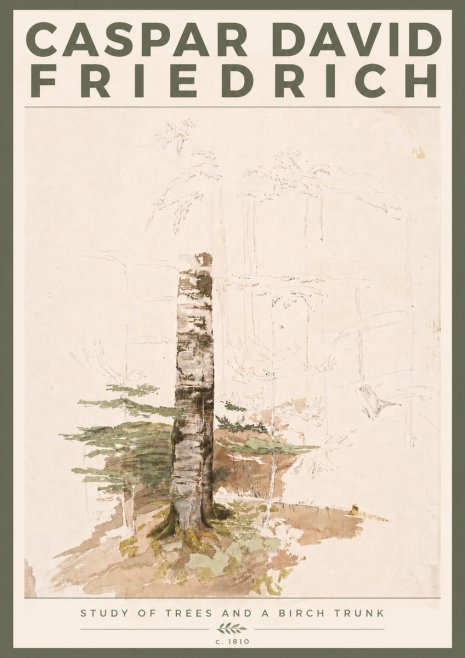 Caspar David Friedrich Study of Trees and a Birch Trunk No6 - Juliste