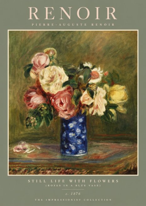 Renoir Still Life with Flowers (Roses in a Blue Vase) No2 - Juliste