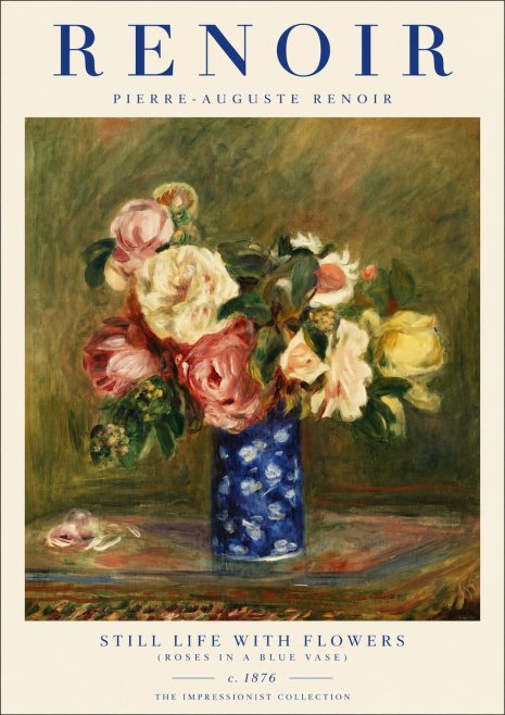 Renoir Still Life with Flowers (Roses in a Blue Vase) No3 - Juliste