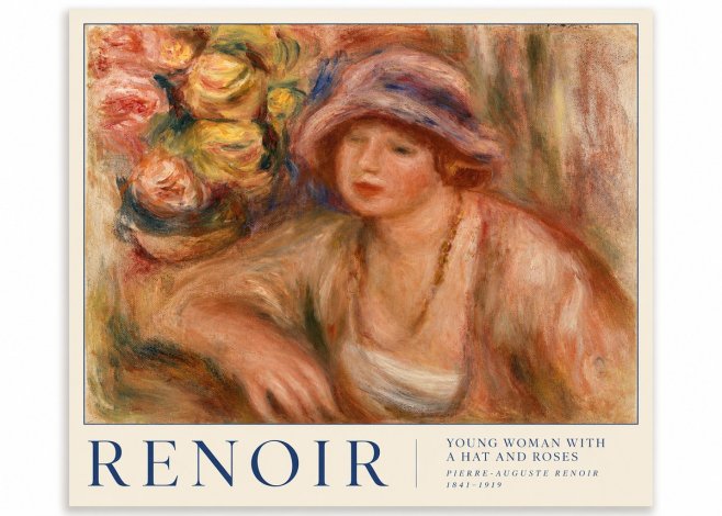 Renoir Young Woman with a Hat and Roses No3 - Juliste