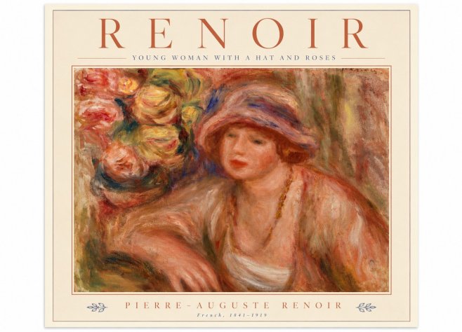Renoir Young Woman with a Hat and Roses No5 - Juliste