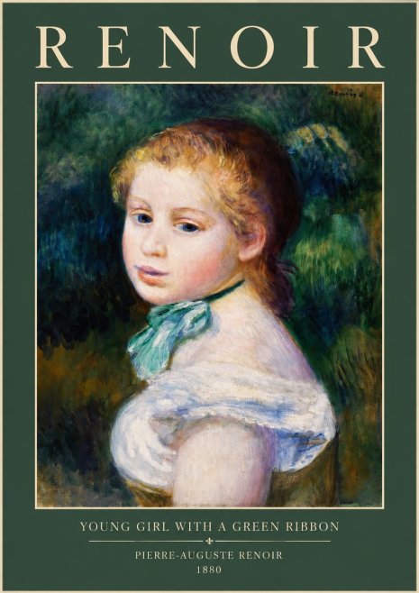 Renoir Young Girl with a Green Ribbon No2 - Juliste