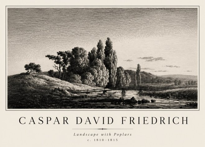 Caspar David Friedrich River Landscape with Poplars No2 - Juliste