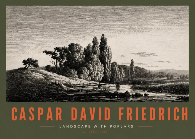 Caspar David Friedrich River Landscape with Poplars No3 - Juliste