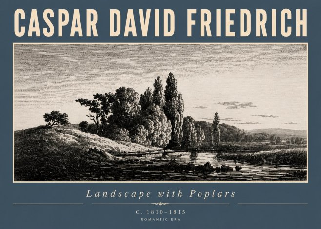 Caspar David Friedrich River Landscape with Poplars No4 - Juliste