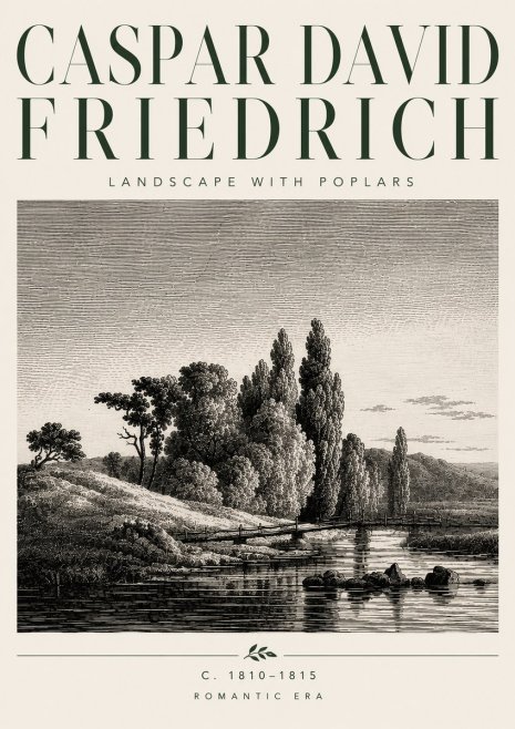 Caspar David Friedrich River Landscape with Poplars No5 - Juliste