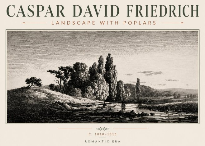 Caspar David Friedrich River Landscape with Poplars No6 - Juliste