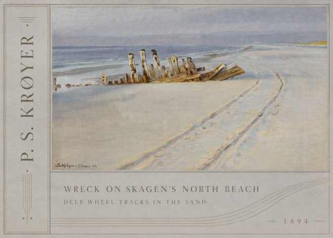 P.S. Krøyer Wreck on Skagen's North Beach. Deep Wheel Tracks in the Sand No2 - Juliste