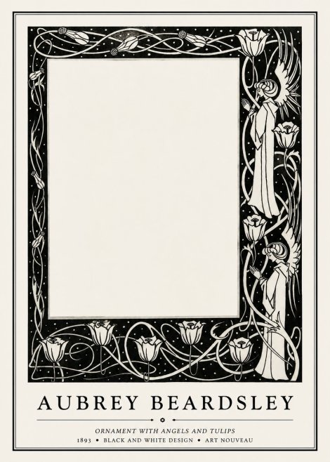 Aubrey Beardsley Ornament with Angels and Tulips No1 - Juliste