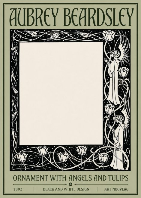 Aubrey Beardsley Ornament with Angels and Tulips No4 - Juliste