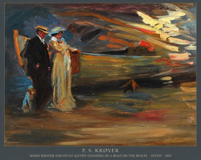 P.S. Krøyer Marie Krøyer and Hugo Alfvén Standing by a Boat on the Beach - Study · 1903 No5 - Juliste