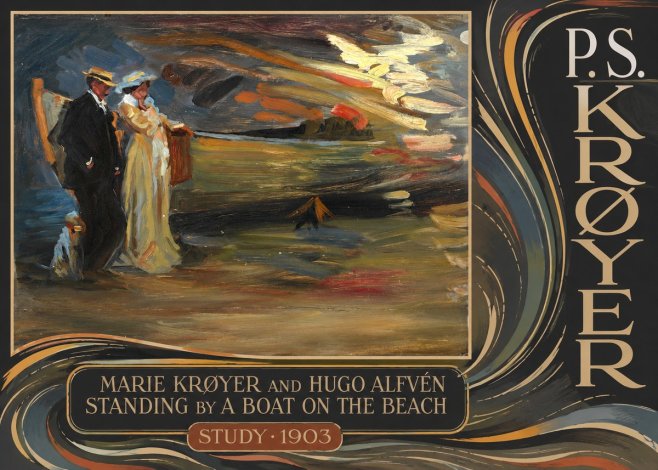 P.S. Krøyer Marie Krøyer and Hugo Alfvén Standing by a Boat on the Beach - Study · 1903 No6 - Juliste