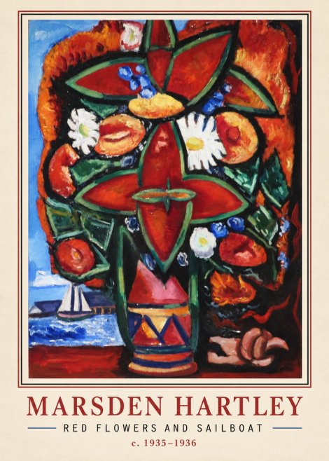 Marsden Hartley Red Flowers and Sailboat No2 - Juliste