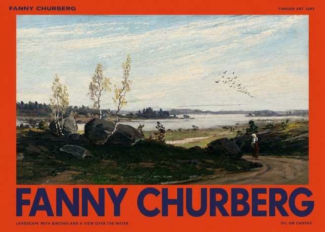 Fanny Churberg Landscape with Birches and a View over the Water No2 - Juliste