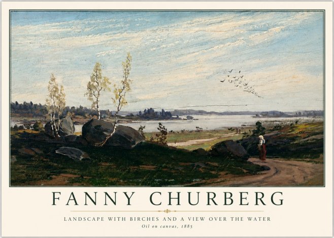 Fanny Churberg Landscape with Birches and a View over the Water No3 - Juliste