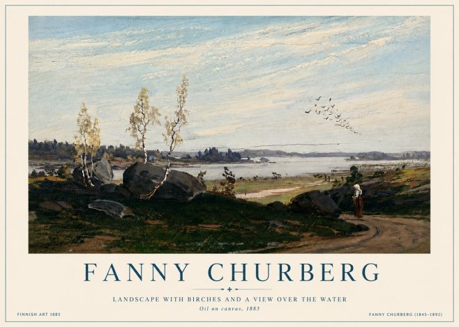Fanny Churberg Landscape with Birches and a View over the Water No6 - Juliste