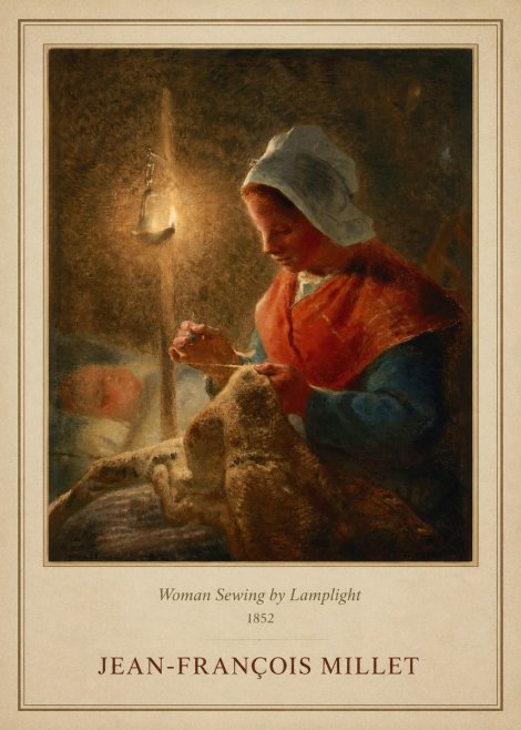 Jean-François Millet Woman Sewing by Lamplight No1 - Juliste