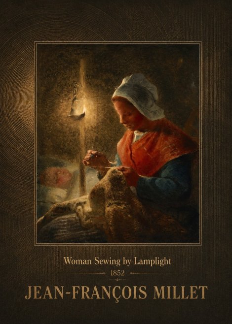 Jean-François Millet Woman Sewing by Lamplight No2 - Juliste