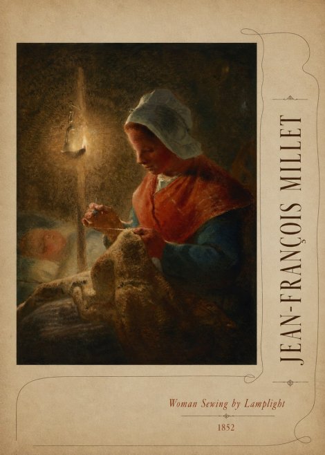Jean-François Millet Woman Sewing by Lamplight No3 - Juliste