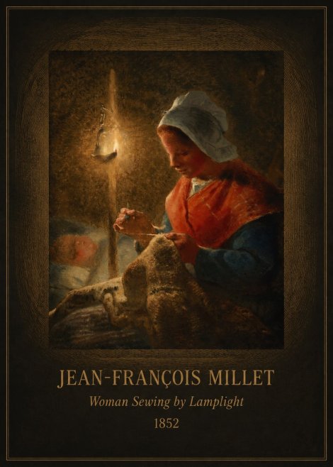 Jean-François Millet Woman Sewing by Lamplight No4 - Juliste