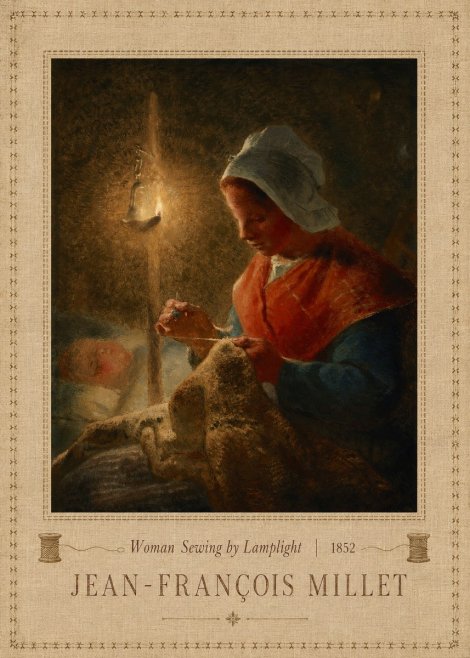 Jean-François Millet Woman Sewing by Lamplight No5 - Juliste