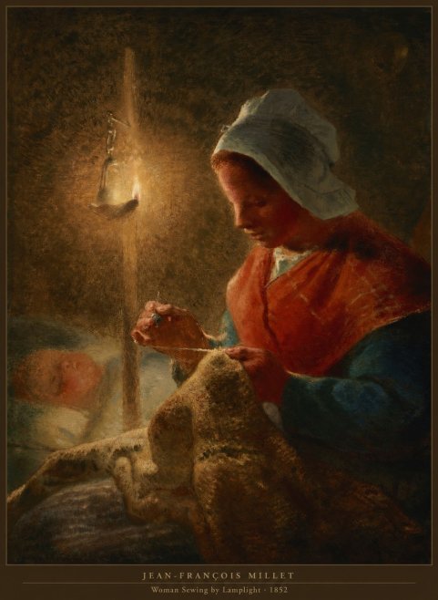 Jean-François Millet Woman Sewing by Lamplight No6 - Juliste