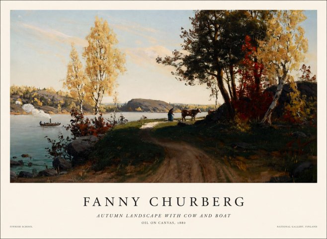 Fanny Churberg Autumn Landscape with Cow and Boat No1 - Juliste