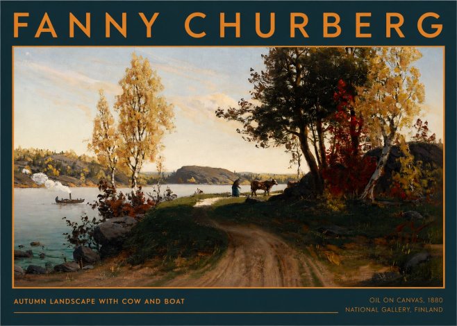 Fanny Churberg Autumn Landscape with Cow and Boat No2 - Juliste