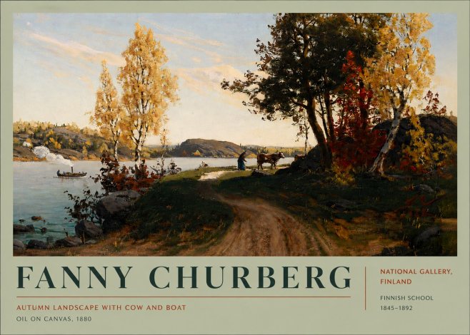 Fanny Churberg Autumn Landscape with Cow and Boat No4 - Juliste