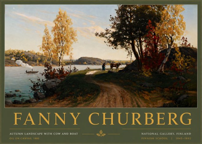 Fanny Churberg Autumn Landscape with Cow and Boat No6 - Juliste