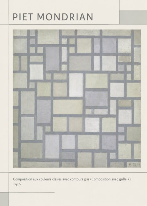 Piet Mondrian Composition Aux Couleurs Claires Avec Contours Gris (Composition Avec Grille 7) No1 - Juliste