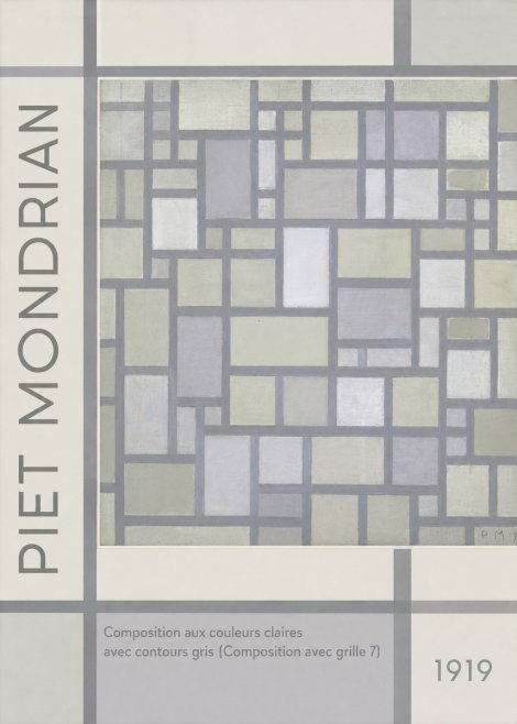 Piet Mondrian Composition Aux Couleurs Claires Avec Contours Gris (Composition Avec Grille 7) No2 - Juliste