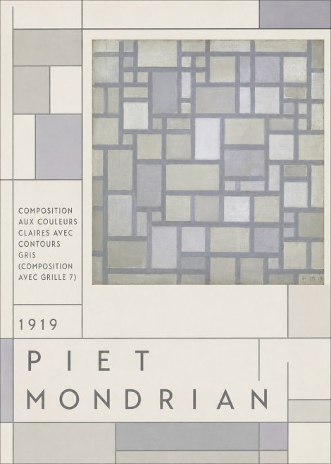 Piet Mondrian Composition Aux Couleurs Claires Avec Contours Gris (Composition Avec Grille 7) No3 - Juliste