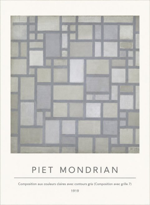 Piet Mondrian Composition Aux Couleurs Claires Avec Contours Gris (Composition Avec Grille 7) No4 - Juliste