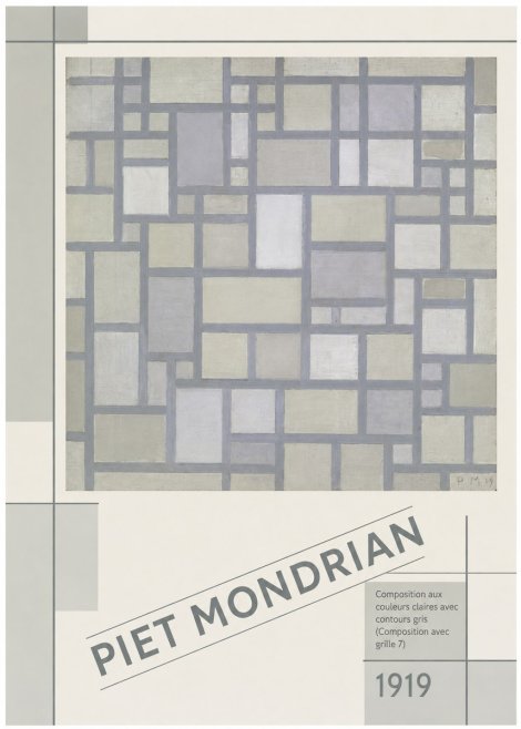 Piet Mondrian Composition Aux Couleurs Claires Avec Contours Gris (Composition Avec Grille 7) No5 - Juliste