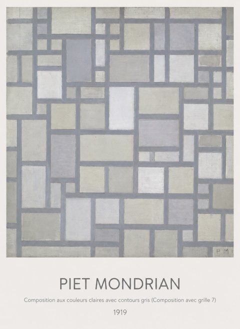 Piet Mondrian Composition Aux Couleurs Claires Avec Contours Gris (Composition Avec Grille 7) No6 - Juliste