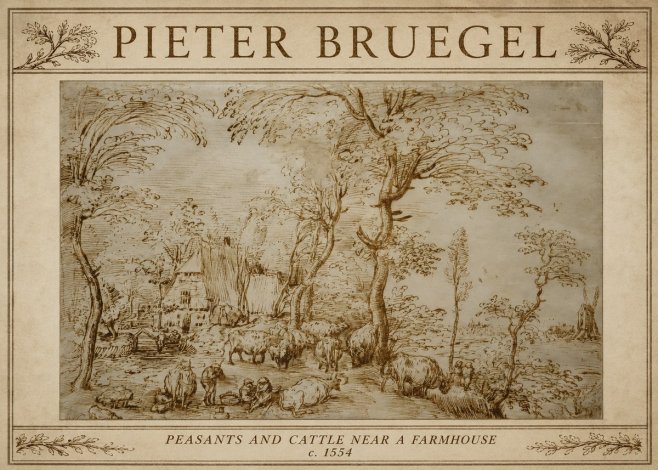 Pieter Bruegel Peasants and Cattle Near a Farmhouse No3 - Juliste