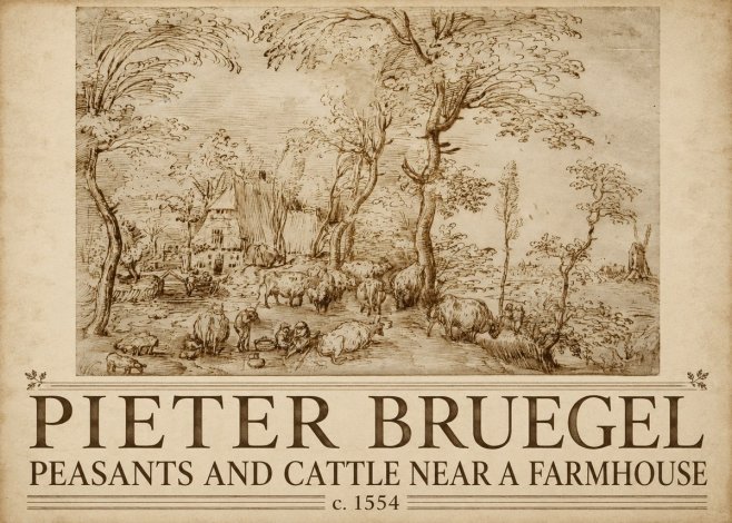 Pieter Bruegel Peasants and Cattle Near a Farmhouse No5 - Juliste