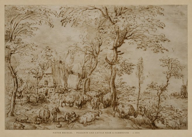 Pieter Bruegel Peasants and Cattle Near a Farmhouse No6 - Juliste