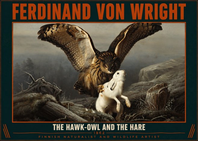 Ferdinand von Wright The Hawk-owl and the Hare No2 - Juliste
