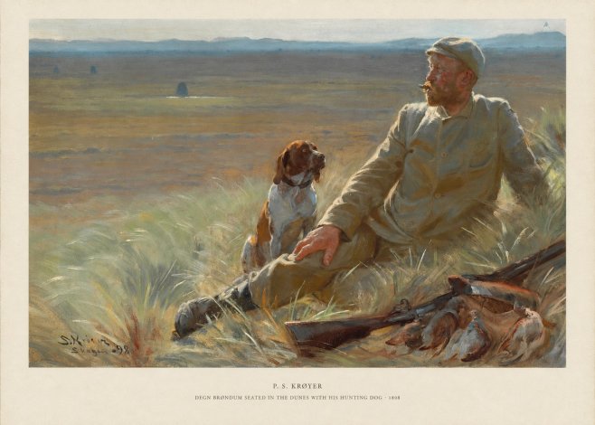 P.S. Krøyer Degn Brøndum Seated in the Dunes with His Hunting Dog No5 - Juliste