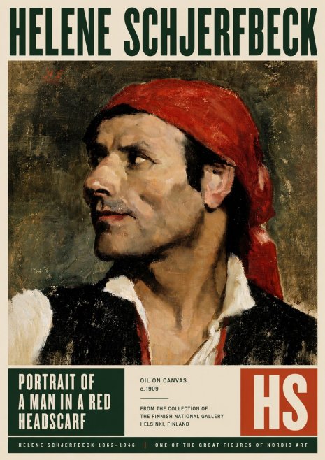Helene Schjerfbeck Portrait of a Man in a Red Headscarf No5 - Juliste