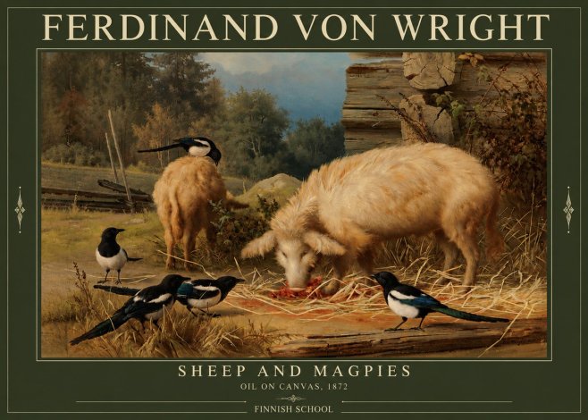 Ferdinand von Wright Sheep and Magpies No3 - Juliste